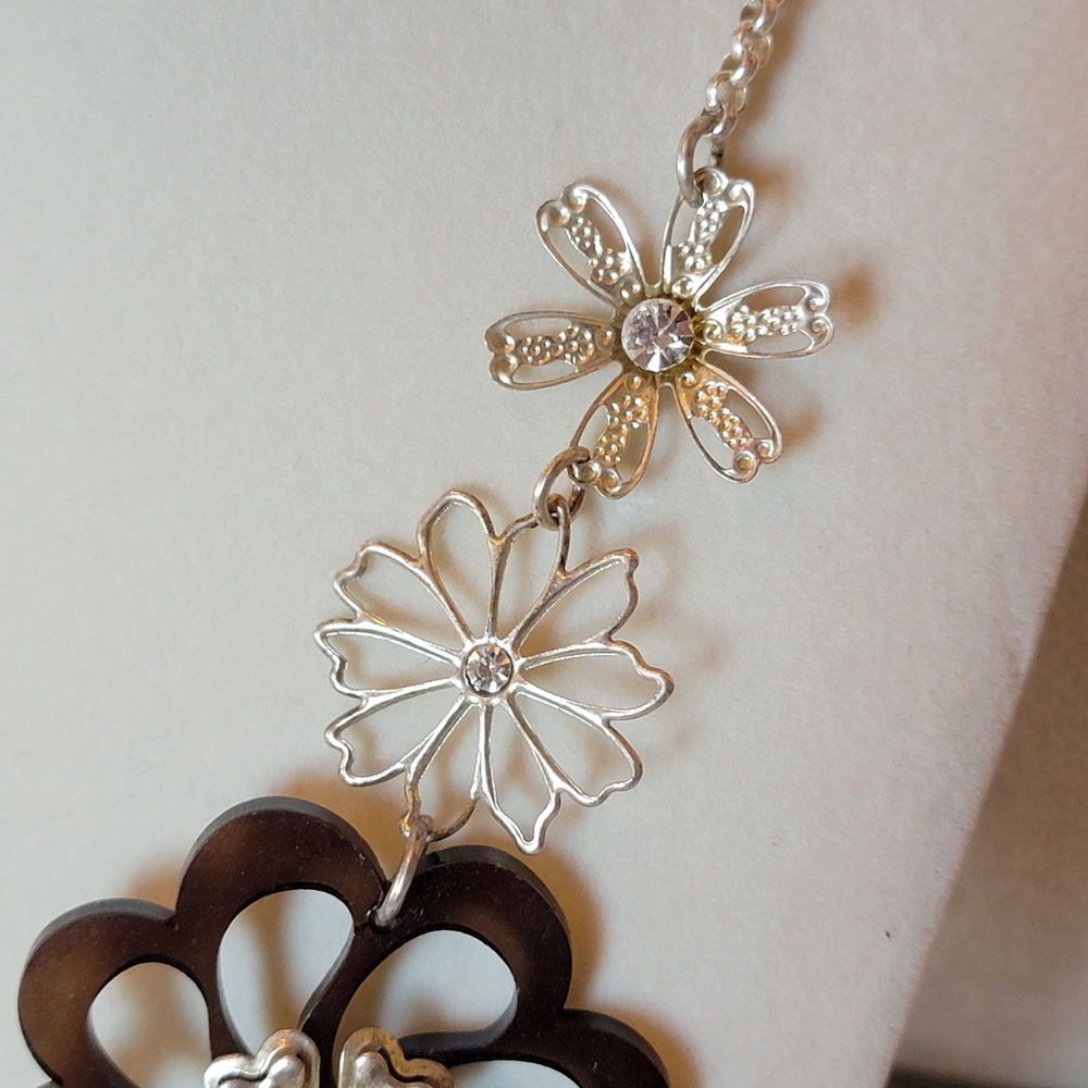 Multi-Flower Statement Necklace Silver Tone Mixed… - image 6